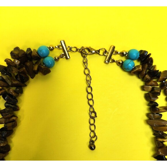Gemstone Tiger Eye Beaded Necklace 19 in. Double Strand Earthy Boho Healing - Picture 6 of 9